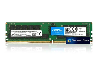 Crucial 32GB DDR4-2666 PC4-21300 1.2V ECC REG RDIMM CT32G4RFD4266 Server Memory - Image 1 of 4