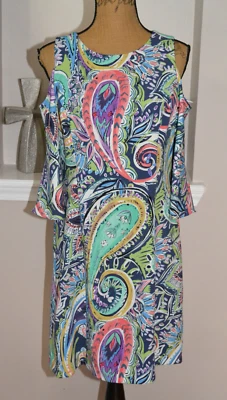 Nicole Miller Colorful Paisley Cold shoulder Bell sleeve Full back zip Dress 10 - Image 1 of 4