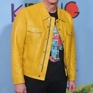 Chaqueta de camionero de cuero de vaca real para hombre estilo Levi's chaqueta de cuero amarillo - Imagen 1 de 3