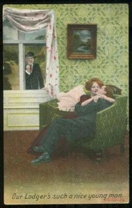 Carte postale bande dessinée vintage Kissing Couple Our Lodger Such a Nice Man 1910 - Photo 1/1