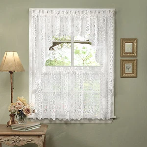 Hopewell Heavy White Lace Kitchen Curtain Choice of Tier Valance or Swag - Picture 1 of 5