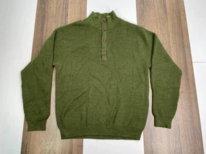 Maglione Orvis uomo MED verde 100% lana pullover collo alto 1/4 bottoni caldo Henley - Foto 1 di 9