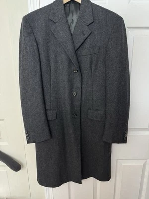 $4900 PRADA Men’s Luxury Herringbone 100% Wool Overcoat Dark Grey Size US38 IT48 - Image 1 of 4
