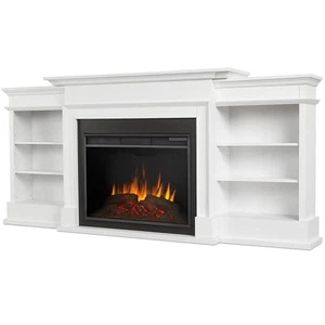 Real Flame Ashton 92" Modern Wood Grand Electric Fireplace TV Stand in White - Picture 1 of 10