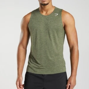 Gymshark Mens Slim Marl Tank Top Olive green Size L Lightweight Athletic Active - Picture 1 of 11