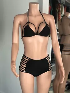 LOW COVERAGE BLACK WOMENS SEXY TWO PIECE SWIMSUIT FASHION BATHING SUIT BIKINI - Picture 1 of 2