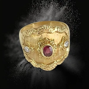 Etruscan/ Byzantine 18ct Gold, Ruby, NATURAL  Diamond Ring. Vintage 1993 - Picture 1 of 9