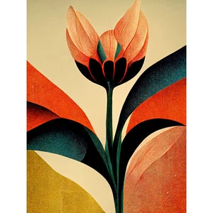 Art Deco Stil einzelne Blume Herbstfarben XL Wandbild Leinwand Poster Druck riesig - Bild 1 von 6