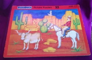 Western Cowboy Desert~Educational 25-pc Vintage Frame Tray Puzzle Patch~USED - Picture 1 of 3