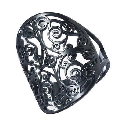 Filigree Boho Ring Black Stainless Steel Victorian Style Bohemian Band - Image 1 of 4