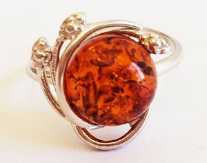 Amber Ring NATURAL Cognac Baltic  AMBER 925 STERLING SILVER 2.5 gr RING SZ 6.5 - Picture 1 of 7