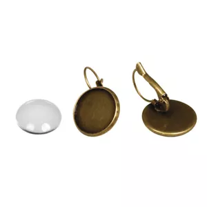 Montura De Metal: Pendiente, 1,7cm, Con Cabochón, 1 Par, Oro Antiguo - Imagen 1 de 1