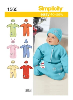 Simplicity Sewing Pattern 1565 Baby Romper, Bunting Sleeping Bag & Hat XXS-XS-S - Image 1 of 3