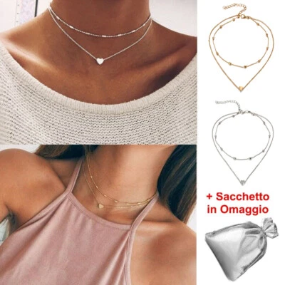 Collana Cuore Donna Girocollo Ciondolo Catenina Regolabile + Sacchetto Omaggio - Immagine 1 di 4