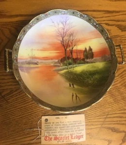 Vintage T"T" NIPPON Hand Painted Scenery + Gold Moriage Handled Centerpiece BOWL - Picture 1 of 5