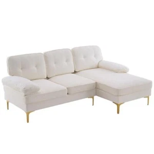 FCH 3 Seats Sectional Sofa Set L Shape Couch Chenille with Chaise Metal Legs - Picture 1 of 31
