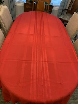 Christmas Holiday Red Textured Satin Stripe Rectangle Polyester Tablecloth 84x60 - Image 1 of 3