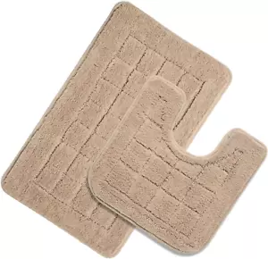 Bath Rug Set 2 Piece Beige Non Slip Bathroom Contour Rug Combo Microfiber Bath S - Picture 1 of 7