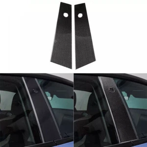 2Pcs Real Carbon Fiber Exterior Car Window B-Pillar Trim For Tesla Model Y 20-22 - Picture 1 of 12