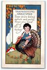 1926 Thanksgiving Greetings Boy On Top Of Turkey House Chimney Embossed Postcard