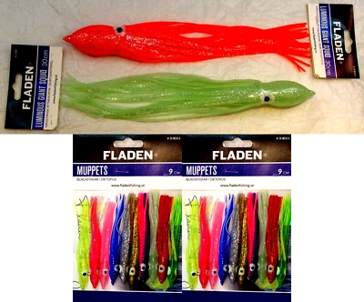 22 Fladen Squid Muppet Assortment - 20 x 9cm and 2 x 30cm Glitter Sea Fishing Foto 1 de 3