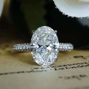 10x14mm Oval Crystal 925 Sterling Silver Rings Women's Engagement Wedding Ring - Picture 1 of 2