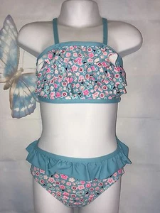 Girl's Joe Boxer Blue Floral Ruffled Two Piece Bikini Swimsuit Size 2T - Picture 1 of 5
