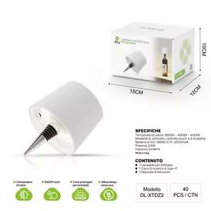 LAMPADA LED CON TAPPO PER BOTTIGLIE DI VINO RICARICABILE USB TOUCH 3 LUMINOSITA - Foto 1 di 8