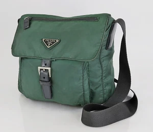 Auténtico bolso bandolera de hombro PRADA verde de nailon y cuero #61108 - Imagen 1 de 17