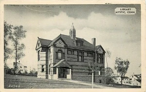 Library Mystic Connecticut CT pm 1944 Postcard - Picture 1 of 2