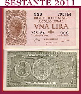 ITALIE ITALY 1 LIRA 1944 Sign. Bolaffi, P. 29b , UNC, FREE SHIPPING FROM 75,00 - Imagen 1 de 1
