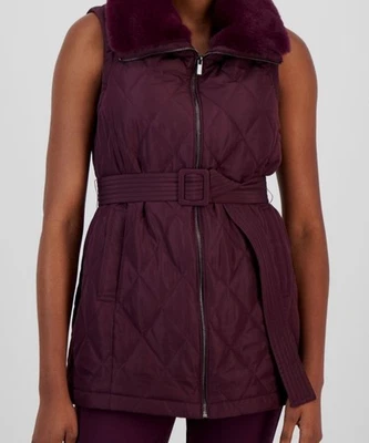 Chaqueta Abrigo Chaleco Acolchado Cuello Piel Sintética Púrpura Anne Klein Para Mujer Talla M Foto 1 de 4