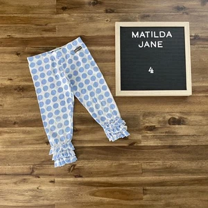 Matilda Jane Vintage House of Cards Roya Blue Cream Dot Leggings 4 - Picture 1 of 8