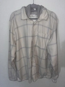 Chaqueta con capucha de franela Hollister para hombre talla XL blanca azul Sherpa Shacket - Imagen 1 de 14