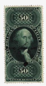 1865 US Revenue SC R101c, $50 Green Washington Used with XF Centering Deep Color - Picture 1 of 3