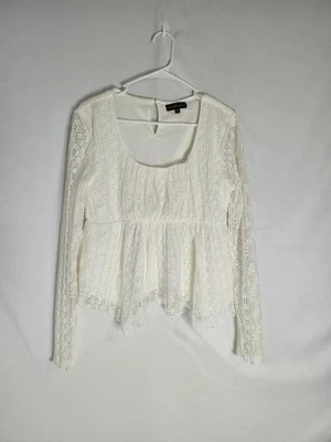 Top de encaje para mujer elegante manga larga longitud corta color marfil XL Foto 1 de 3