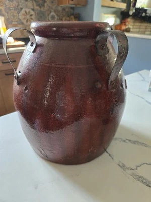 RAR Michael Aram großer glasierter Terrakotta Confit Topf mit Griffen bräunlich rot - Bild 1 von 4