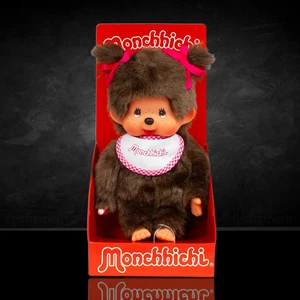 Sekiguchi Monchhichi Classic Girl with White & Pink Bib 8" Monkey Plush - NWT - Picture 1 of 8