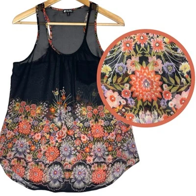 Camiseta sin mangas transparente floral blanca lirio Y2K para mujer S negra caprichosa femenina boho chic Foto 1 de 4