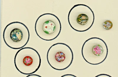 Seven 2 piece cemented glass buttons. - Image 1 of 4