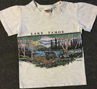 Vtg 90s Kids Lake Tahoe Faded Shirt S AOP Bear Nature Animal Art Biker Grunge 80