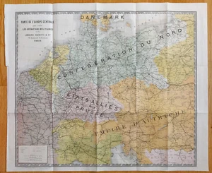 1870 - Carte de l'europe centrale pour suivre les opérations militaires - Guerre - Foto 1 di 4