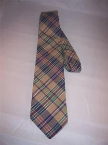 Lands End Mens Necktie Tan Blue Green Plaid 100% Cotton Made in USA NEW - Picture 1 of 1