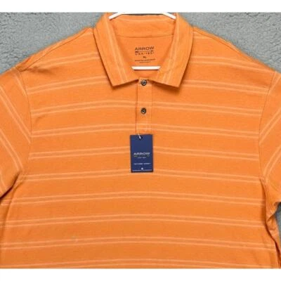 Arrow Shirt Mens XL Orange Striped Textured Jersey Polo Short Sleeve Rugby NEW - Image 1 of 4