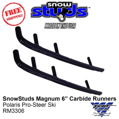 SnowStuds Magnum 6" Carbide Runners Polaris Pro-Steer Ski 1/2" Host Bar RM3306 - Image 1 of 2