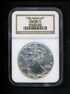 1990 US American Silver Eagle Dollar $1 NGC MS69 GEM UNCIRCULATED Choice White - Picture 1 of 4