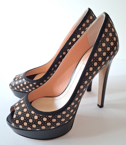 NUOVE décolleté Christian Dior classiche nere beige cannage punta aperta in pelle taglia 39 EU