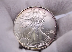 "1997 American Silver Eagle with Striking Purple and Gold Toning - Rare Piece! - Picture 1 of 7