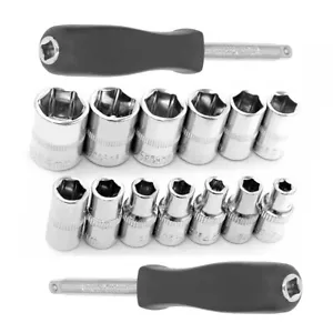 15PCS 1/4" Drive Metric 6-Point Shallow Sockets 4-14mm Drive Spinner Handle Set - Picture 1 of 12