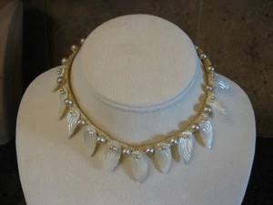 Wartime / Depression Handmade Choker Necklace w/ Faux Pearls, Carved MOP Wings?  - Picture 1 of 10